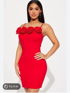 Line & Dot Red Rose-Trim Bodycon Mini Dress NWT